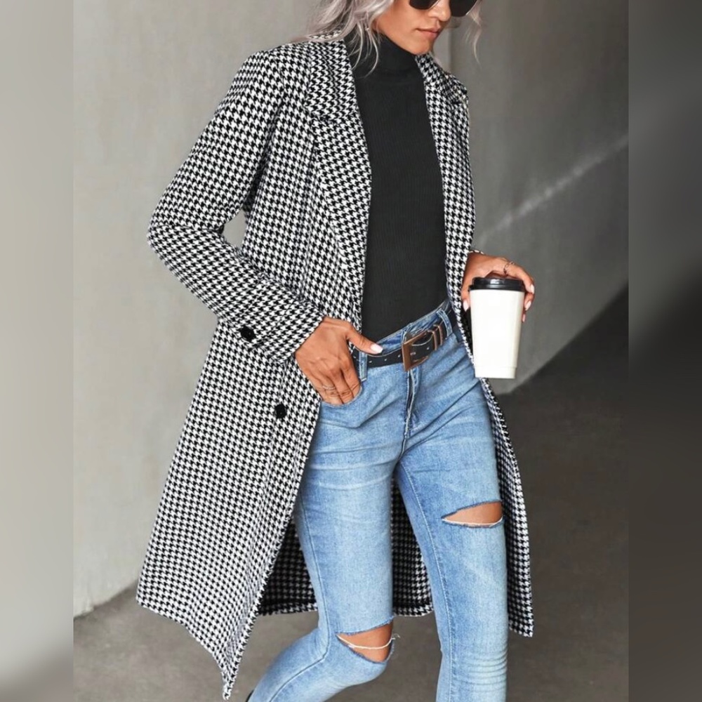 SHEIN Houndstooth Overcoat Sz 6 EUC